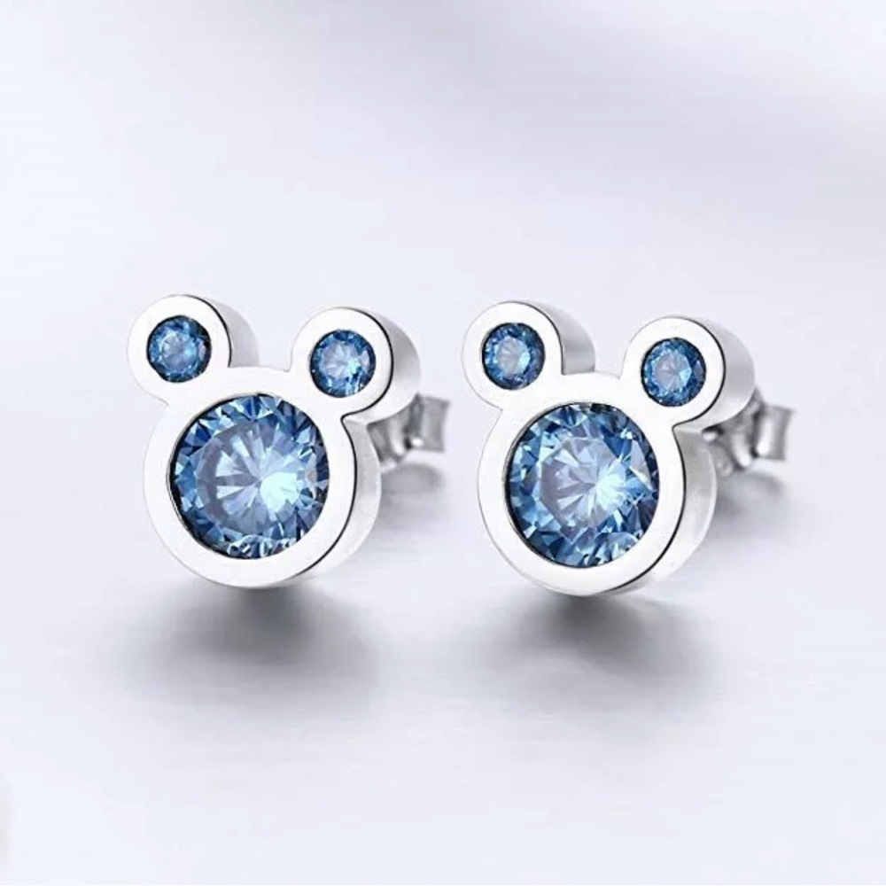 Navy & Silver Mickey Mouse Post Earrings